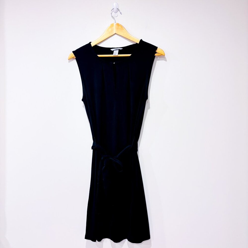 H&M Blackβ Sleeveless Belted Knee Length Dress Tie Waist Office Small